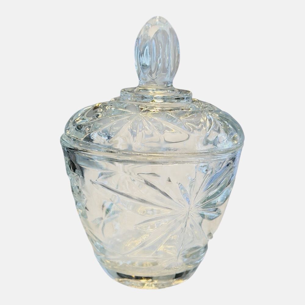 Vintage 1960’s Anchor Hocking Star of David Clear Pressed Glass Lidded Bowl